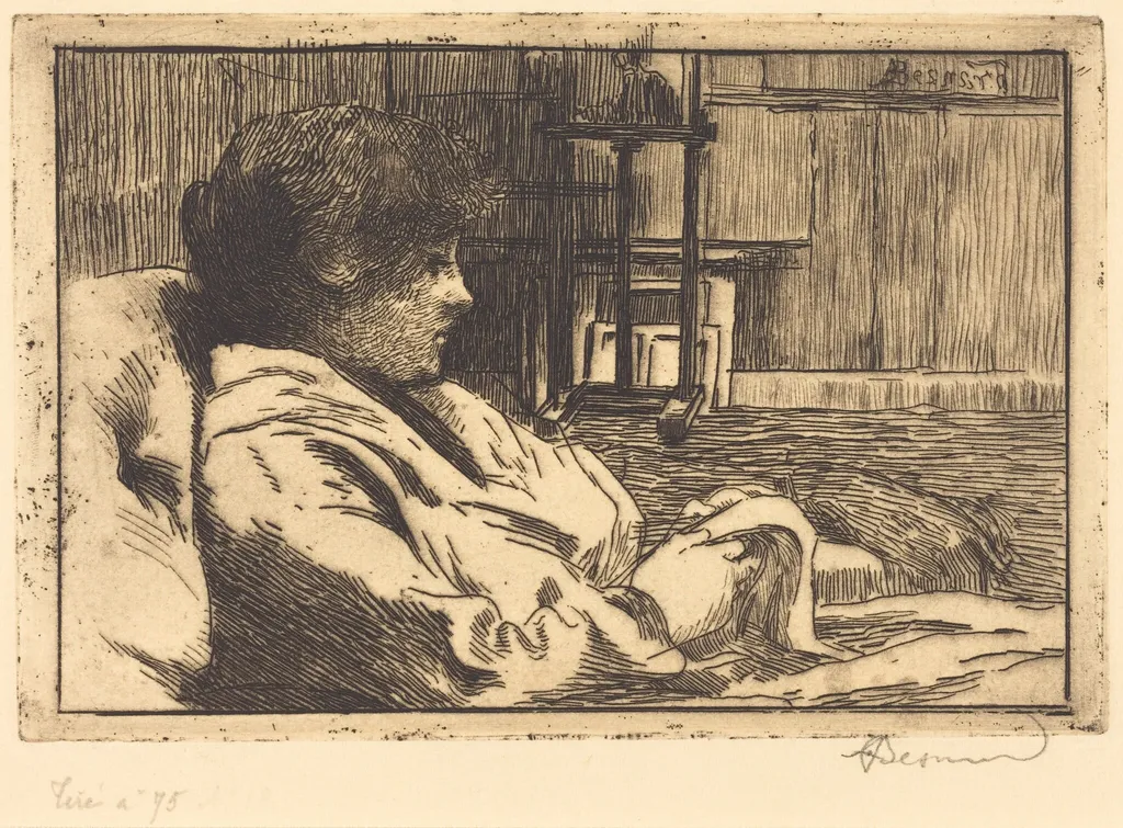 Woman Reading in the Studio (La Lecture dans l'atelier), by Paul-Albert Besnard, ink, 1887