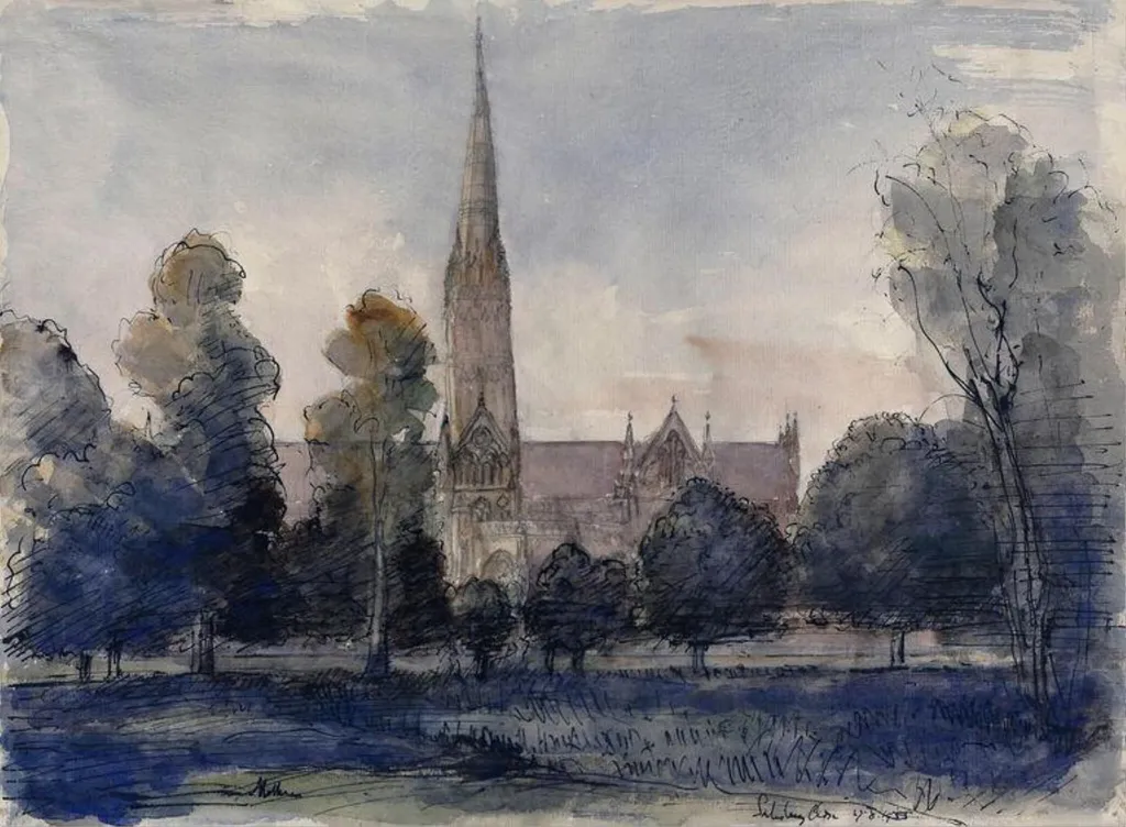 Salisbury Close, by Paul Ayshford Methuen, watercolor, 1955