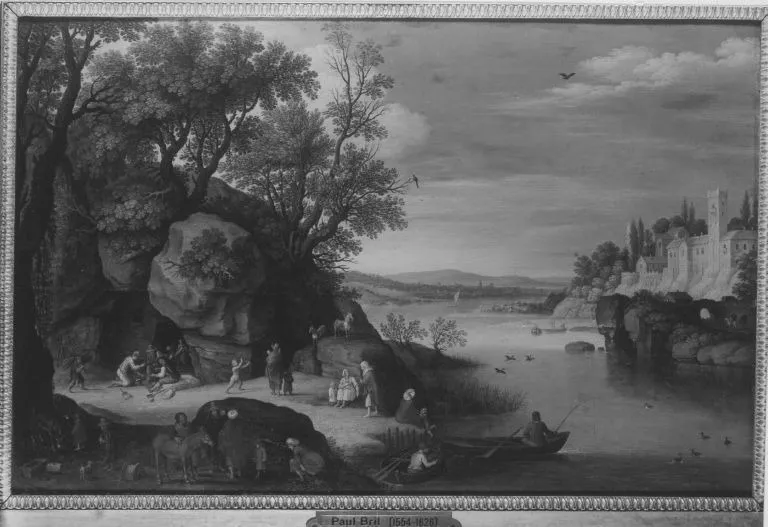 Flusslandschaft mit Staffage, by Paul Bril, unspecified, 1596