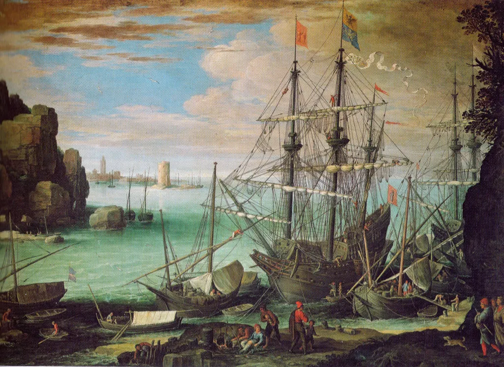 Küstenlandschaft mit Hafen, by Paul Bril, oil, 1610