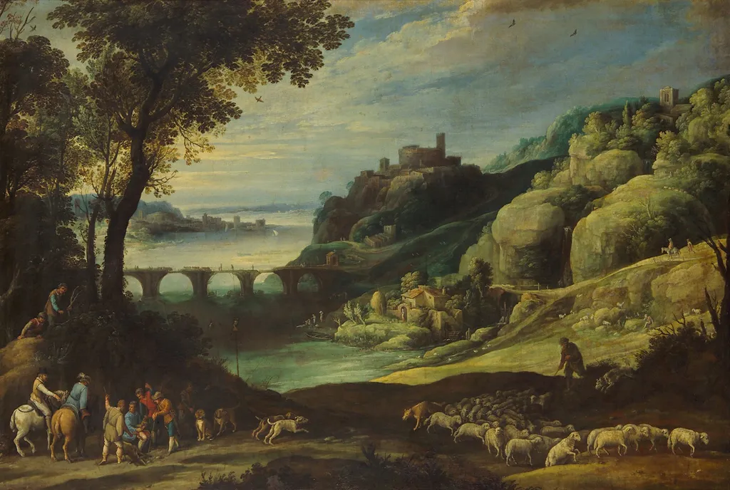 Landschaft mit Brücke, by Paul Bril, unspecified, 1612