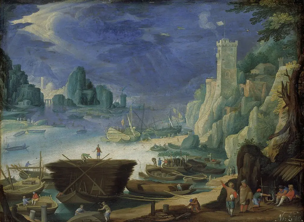 Nächtliche Hafenlandschaft mit Leuchtturm, by Paul Bril