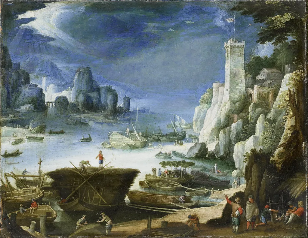 River view with Large Rock, by Paul Bril, oil, 1601