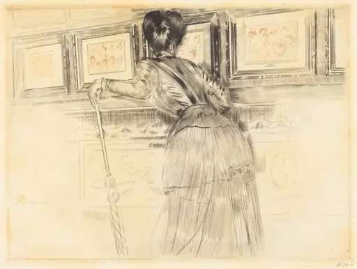 In Front of the Watteaus in the Louvre, by Paul César Helleu