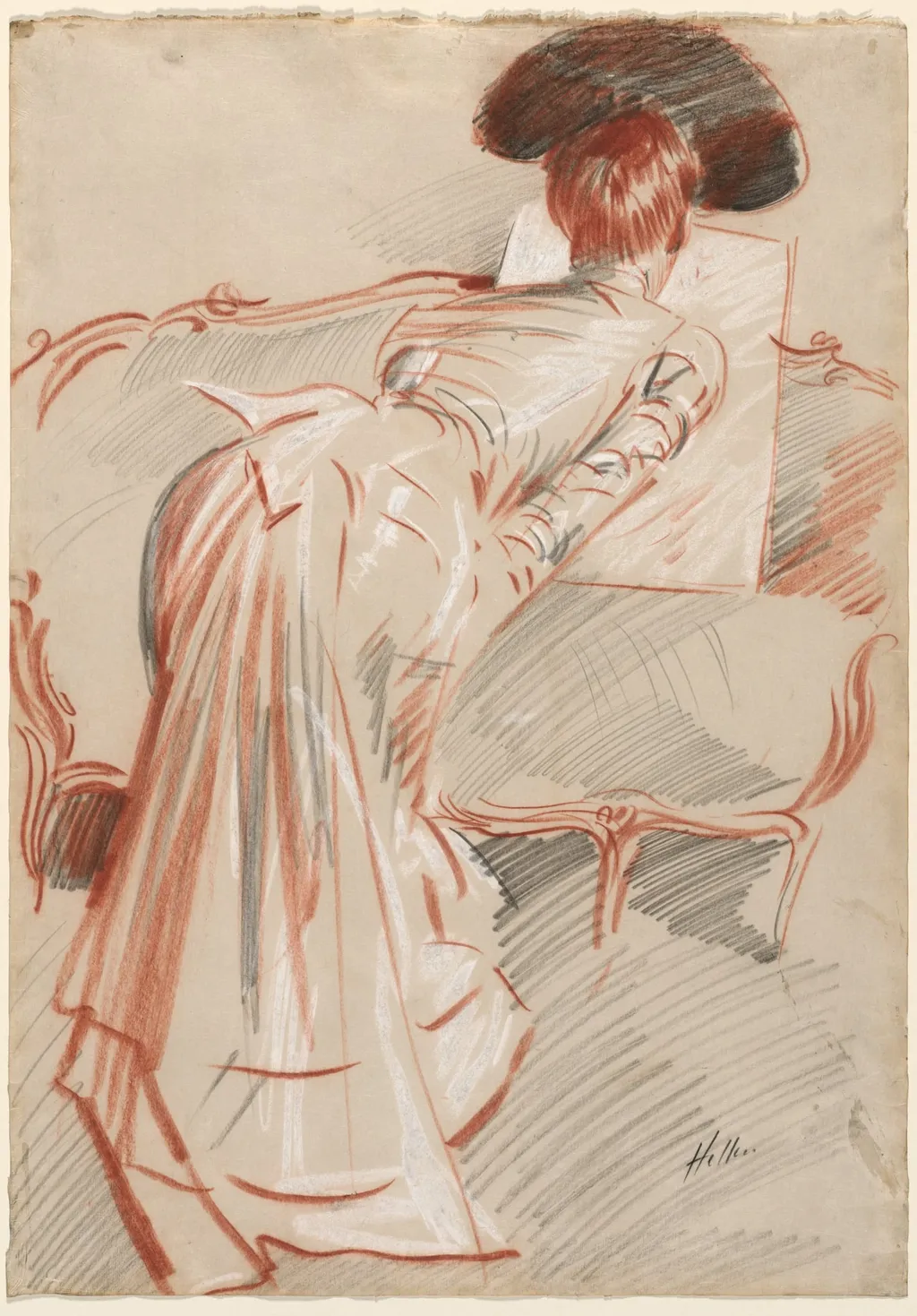 Woman (Possibly Madame Alice Hellu) Looking at a Drawing, by Paul César Helleu, 1895