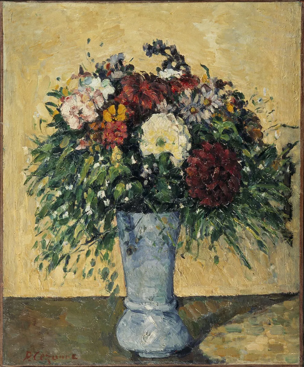 Flowers in a blue vase, by Paul Cezanne, oil, 1874