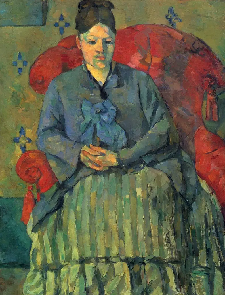 Madame Cézanne à la jupe rayée (Madame Cézanne in a Red Armchair)