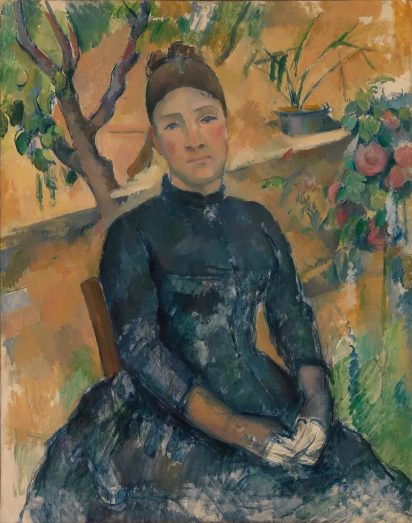 Madame Cézanne (Hortense Fiquet, 1850–1922) in the Conservatory, by Paul Cezanne