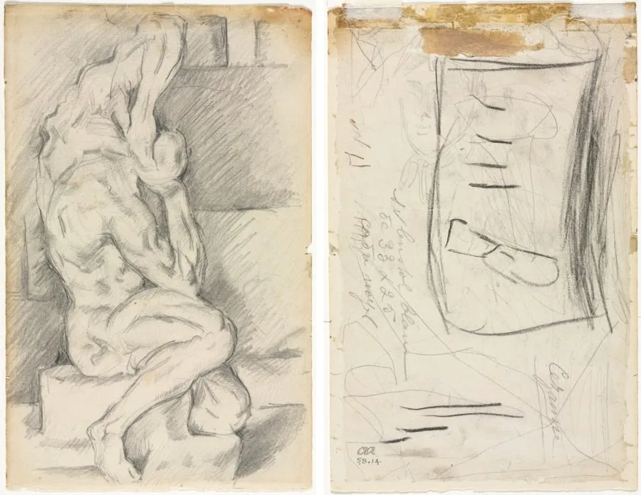 Sketch of Anatomical Sculpture (recto) Sketch of Madame Cézanne (verso), by Paul Cezanne, 1882
