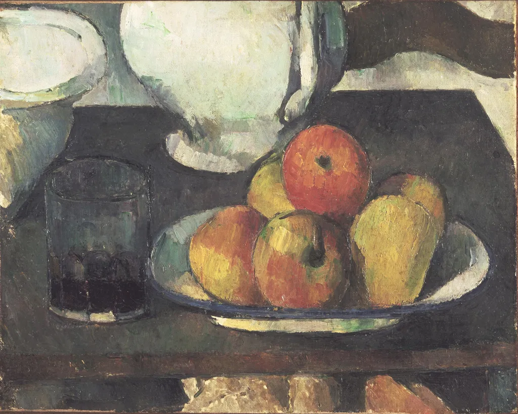 Still Life with Apples and a Glass of Wine, by Paul Cezanne, oil, 1889