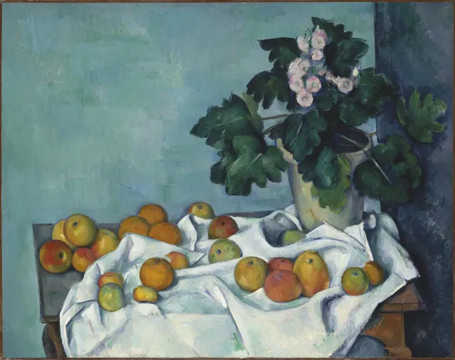 Still Life with Apples and a Pot of Primroses