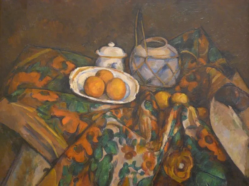 Still Life with Ginger Jar Sugar Bowl and Oranges, by Paul Cezanne, oil, 1902