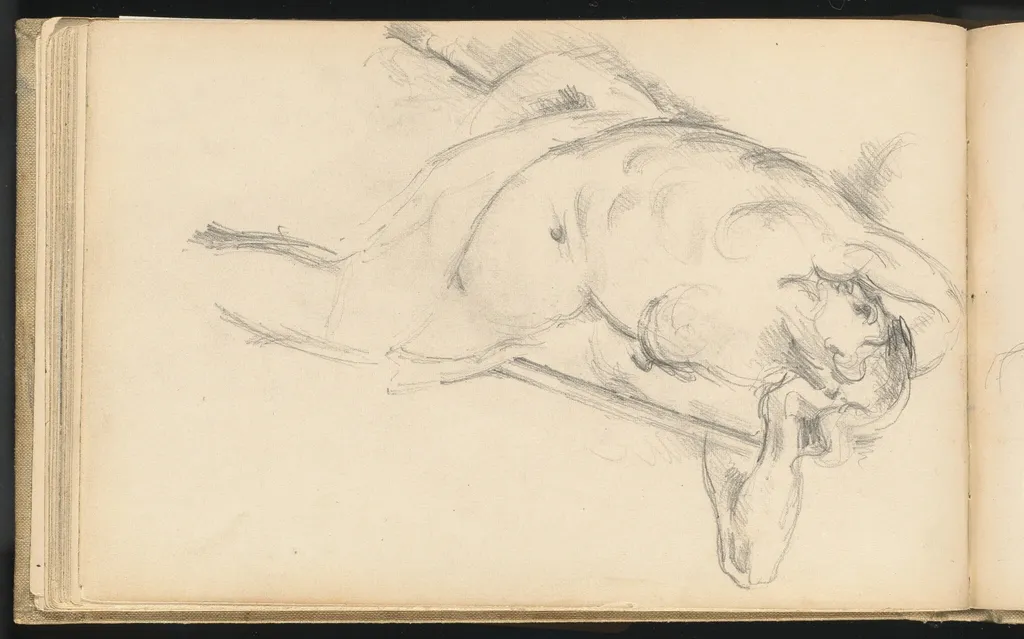 Study of the Allegorical Figure Bellona in Rubens' "The Apotheosis of Henri IV", by Paul Cezanne, graphite, 1880