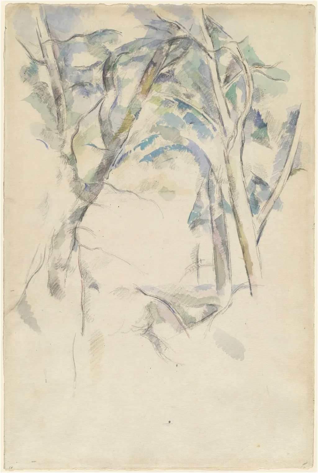 Trees Leaning over Rocks, by Paul Cezanne, chalk, 1892