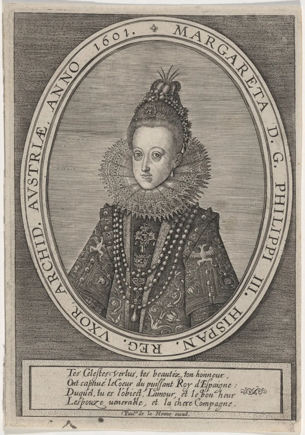 Margaret, Wife of Philip III of Spain, by Paul de la Houve, ink, 1601