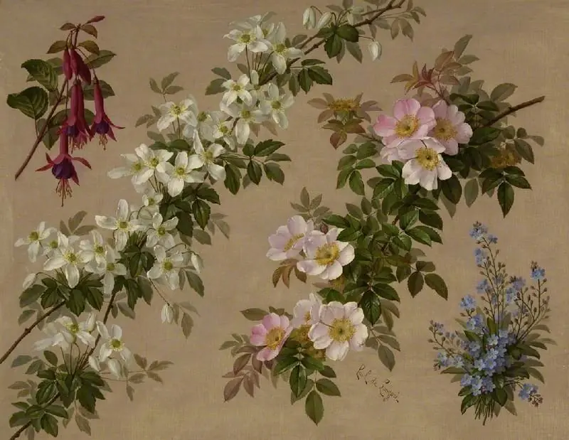 Wild roses and various other flowers and shrubs, by Paul de Longprè