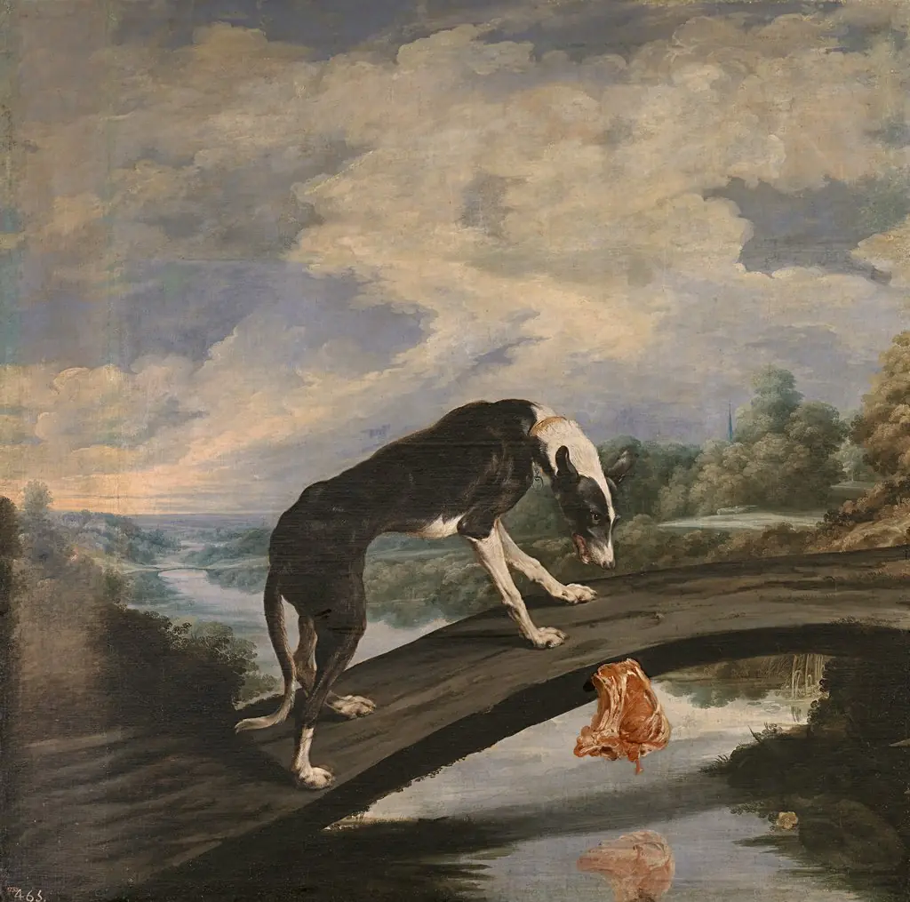 Fable of the dog and the prey, by Paul de Vos