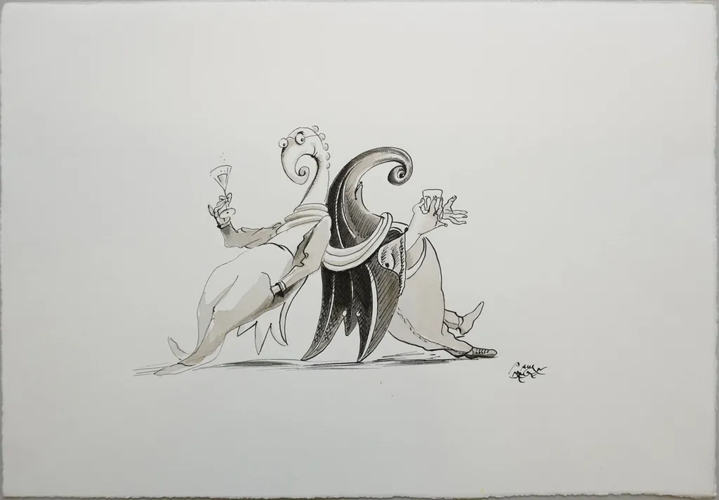 Degen, Paul - Malerei, Zwei Baselstäbe trinkend, by Paul Degen, unspecified, 1986