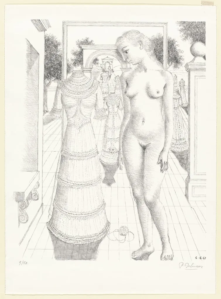 Untitled, by Paul Delvaux, ink, 1967