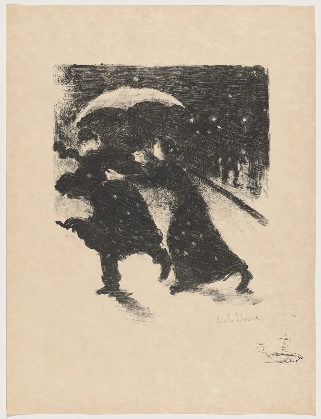 Nocturne (By Night), by Paul Edouard Crébassa, ink, 1895
