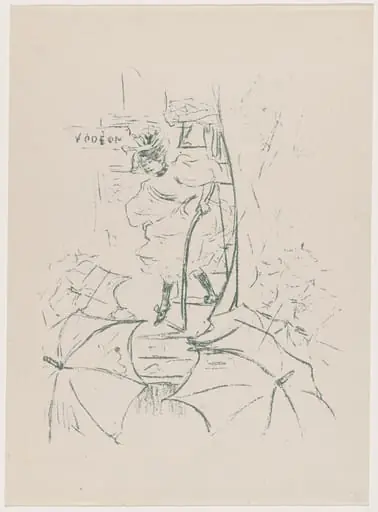 untitled (Woman descending onto a street of umbrellas), by Paul Edouard Crébassa