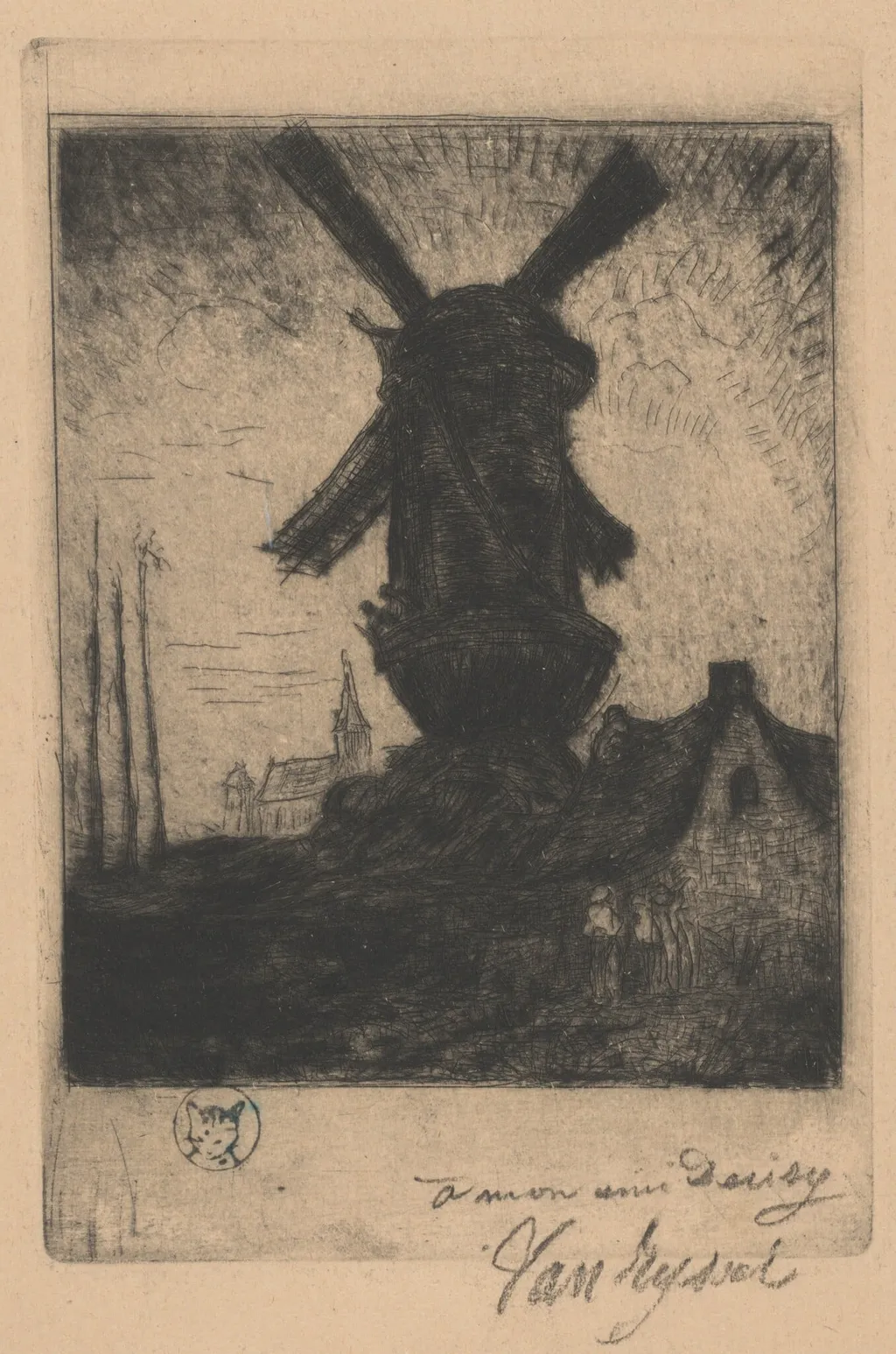 North Windmill in the Creuse Valley, by Paul-Ferdinand Gachet, ink, 1874