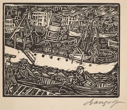 Marseille, Steamship in the Harbor (Marseille, Dampfer im Hafen), by Paul Gangolf