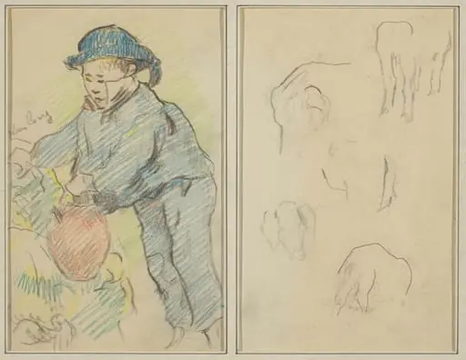 A Breton Boy with a Jug; Five Animal Forms [verso], by Paul Gauguin
