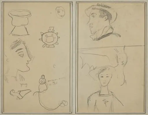 A Caricature and Five Forms; A Man in Profile, a Winged Creature and a Boy [verso], by Paul Gauguin