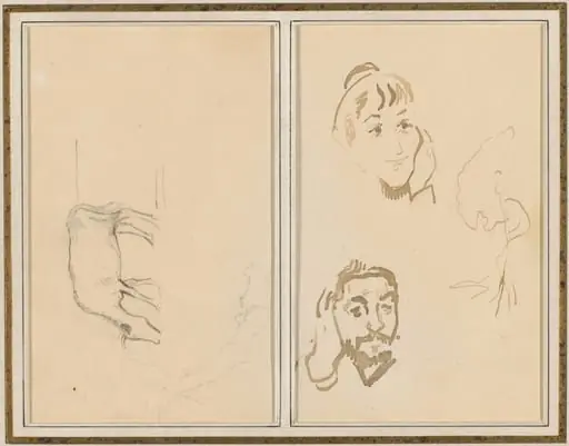A Grazing Cow; Head of a Woman with Her Hand on Her Cheek, and Head of a Man with His Hand on His Ear [verso], by Paul Gauguin