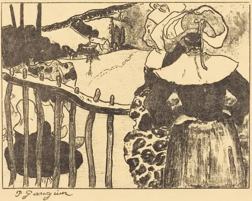Breton Women beside a Fence (Bretonnes à la barrière), by Paul Gauguin