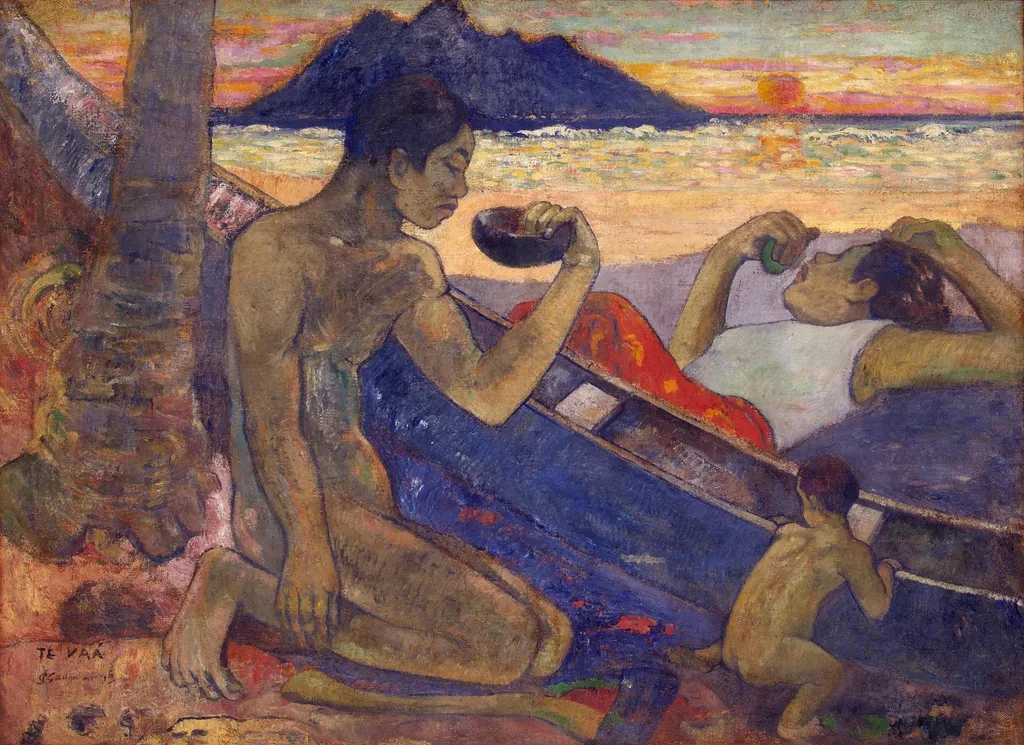 Canoe; Tahitian Family (Te vaa), by Paul Gauguin, oil, 1898