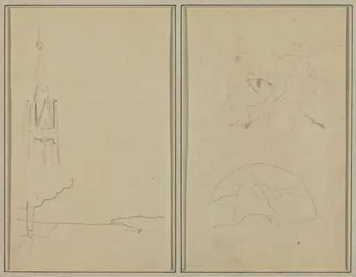 Church Tower; A Sketch of a Fan [recto], by Paul Gauguin