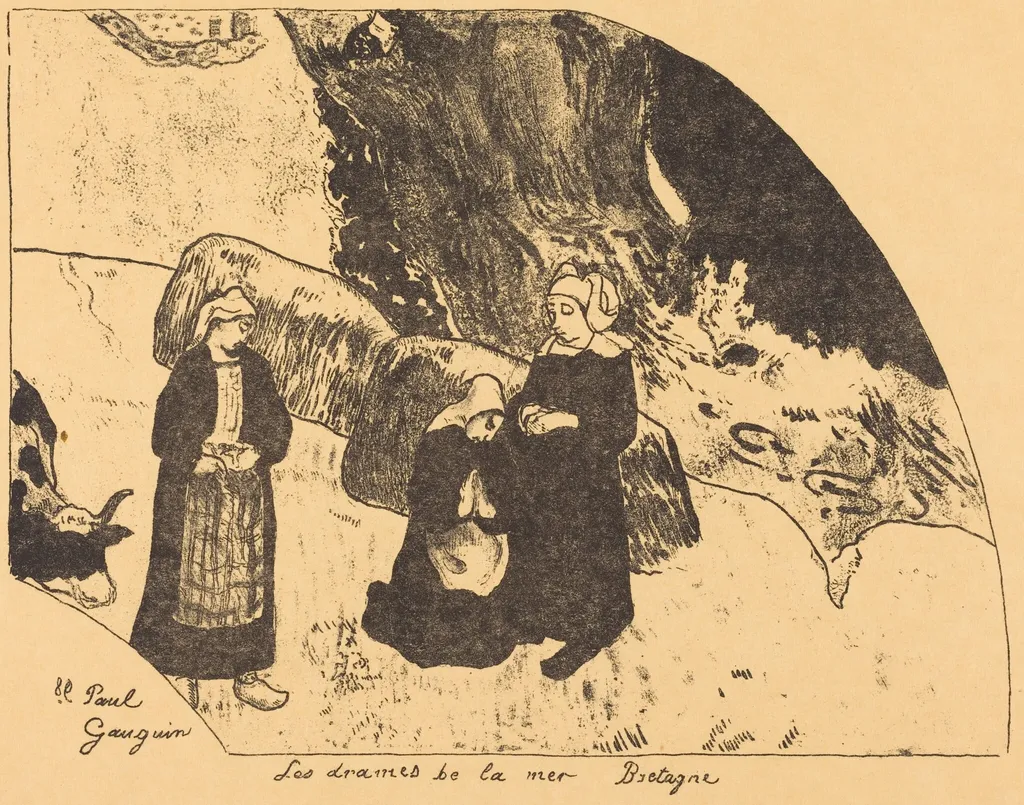 Dramas of the Sea, Brittany (Les drames de la mer, Bretagne), by Paul Gauguin, ink, 1889