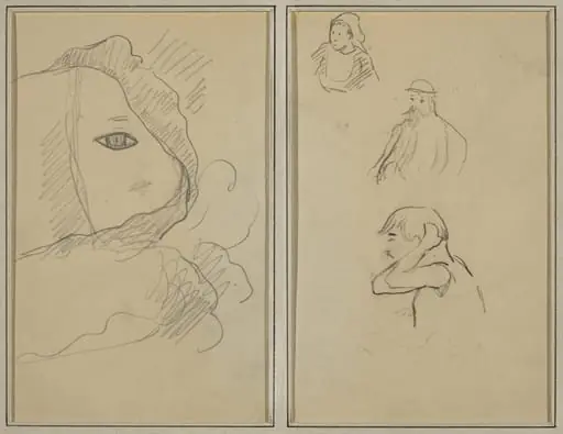 Eye and Part of Face; A Breton Woman and Two Men [recto], by Paul Gauguin