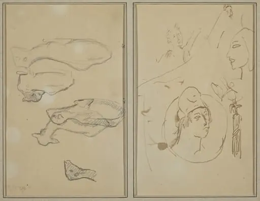 Five Sheep; Four Head Studies [verso], by Paul Gauguin