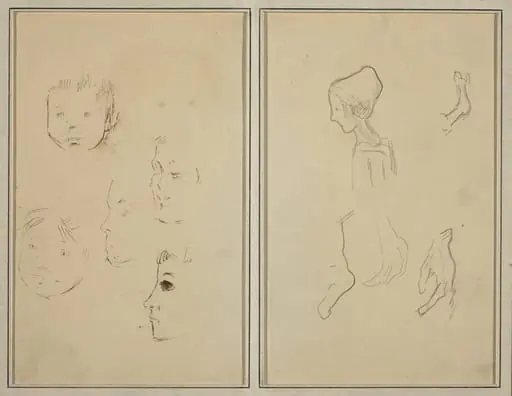 Five Studies of Heads; A Boy in Profile with Studies of Hands and Feet [verso], by Paul Gauguin