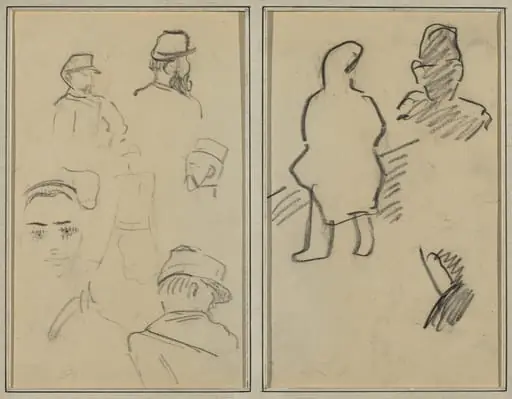 Five Studies of Soldiers and a Woman's Face; Two Figures [recto], by Paul Gauguin