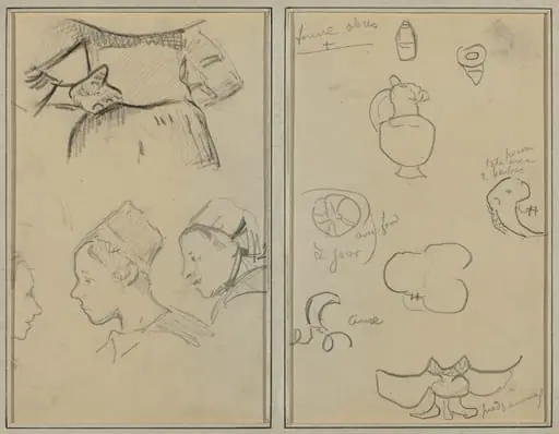 Four Studies of Breton Women; Shapes and Vases [verso], by Paul Gauguin