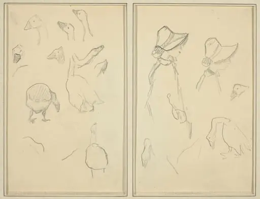 Geese; Girls in Bonnets, Geese [recto], by Paul Gauguin