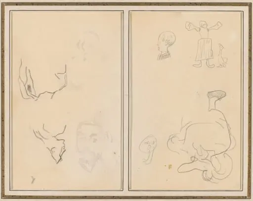 Head of a Man with a Study of His Back; Various Sketches with a Peasant Woman and a Goose [recto], by Paul Gauguin