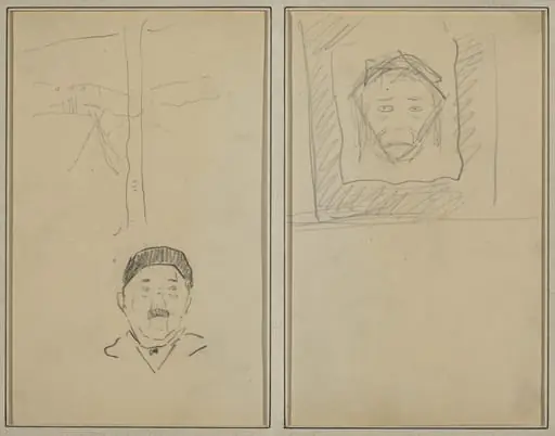Landscape and Head of Man; Head of Monkey Inside a Square [recto], by Paul Gauguin