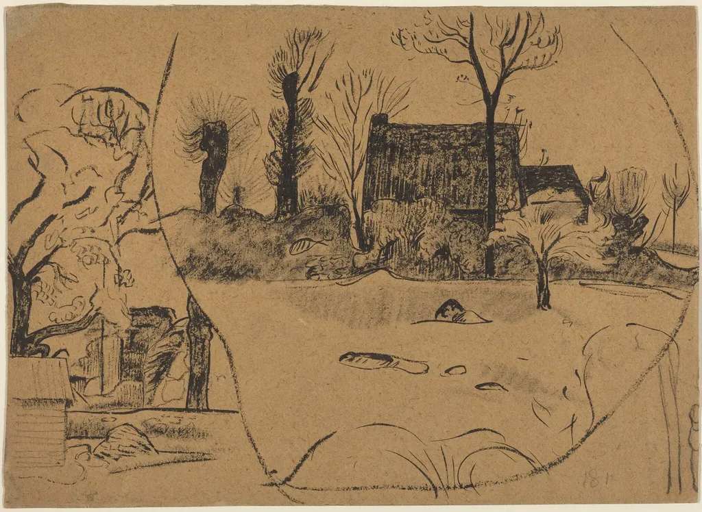 Landscape at Pont-Aven, by Paul Gauguin, ink, 1888