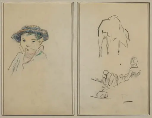 Little Breton Boy; A Pig and a Washerwoman [recto], by Paul Gauguin