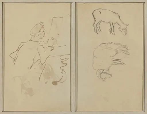 Man Playing Piano; Two Sheep [verso], by Paul Gauguin