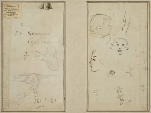 Seated Figure and a Cow; Three Studies of a Child's Head, by Paul Gauguin
