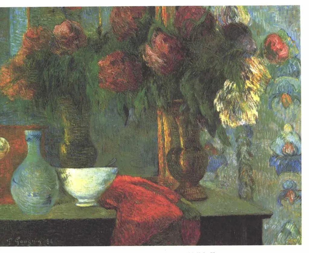 Stil life with white vase, by Paul Gauguin, oil, 1894
