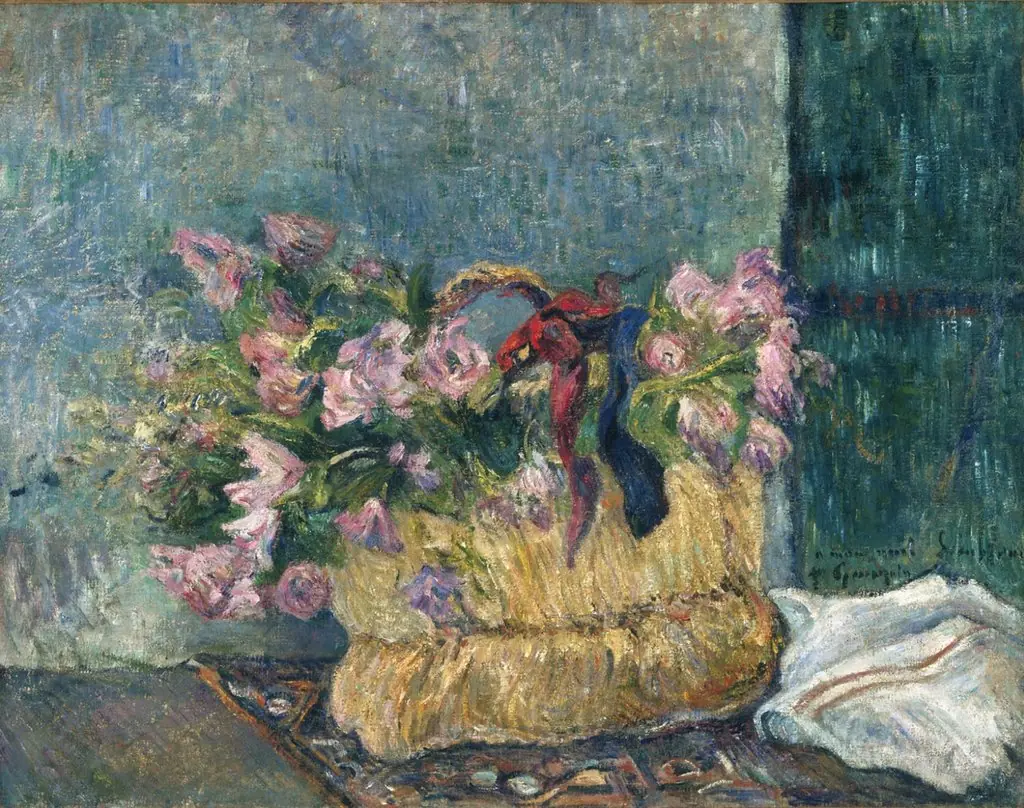 Still Life with Moss Roses in a Basket, by Paul Gauguin