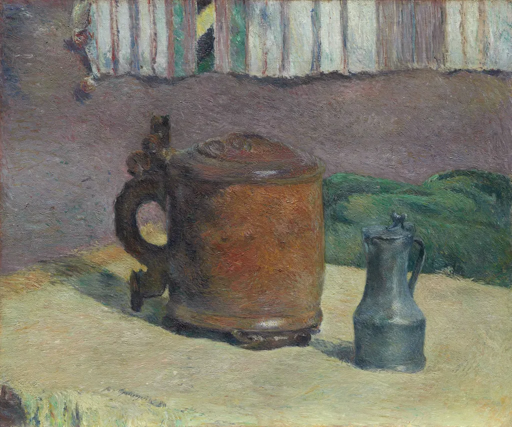 Still Life: Wood Tankard and Metal Pitcher, by Paul Gauguin, oil, 1880