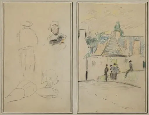 Two Breton Figures; Bridge at Pont-Aven [recto], by Paul Gauguin